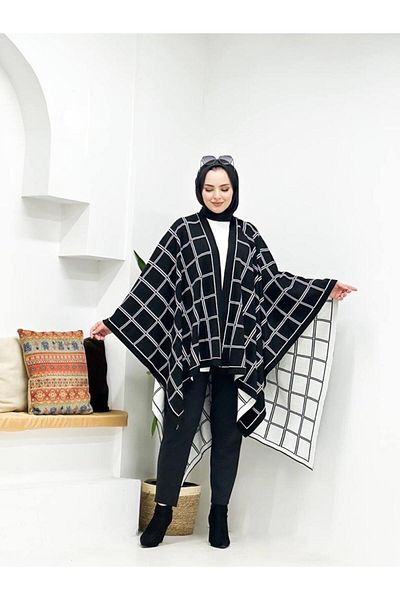 Kayaka triko women's double-sided usable striped patterned shawl poncho
