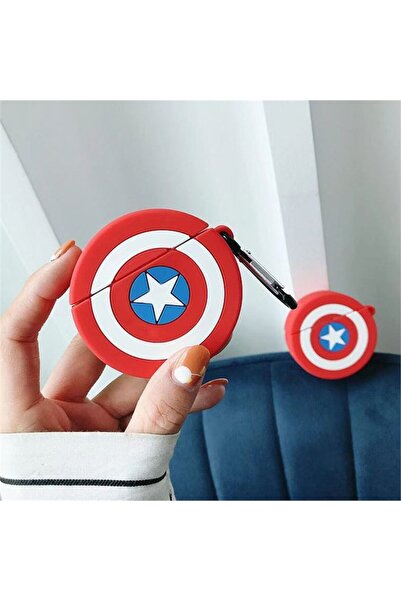 Airpods 1/2.Nesil Uyumlu Captain America Kalkan Tasarımlı Kılıf