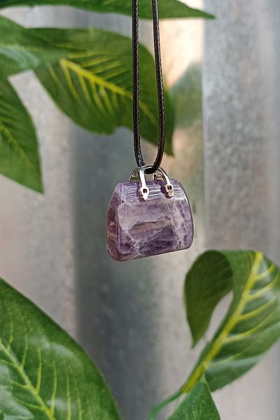 TAUS STONE Amethyst Stone Bag Model Pendant (with Leather String as a Gift)