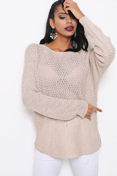 AVORWE Pulover din tricot cu fagure cu gâtul rotund