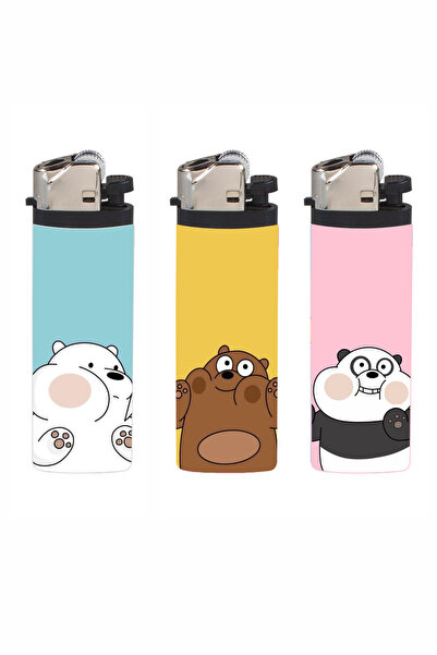 SARANG Çakmak 3'lü Kafadar Ayılar Baskılı Klasik Gazlı Çakmak