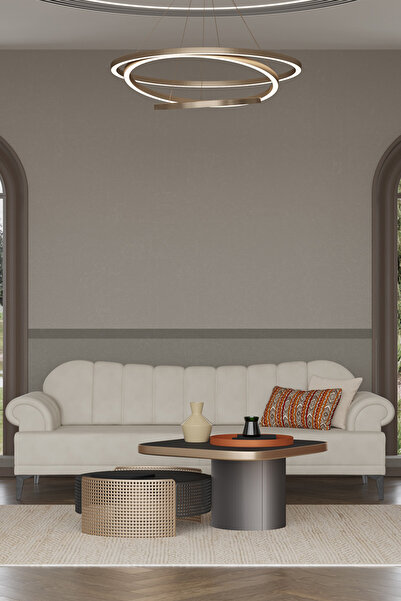 Modalife Dolce Salon&Oturma Odası Üçlü Kanepe Yataklı - Krem