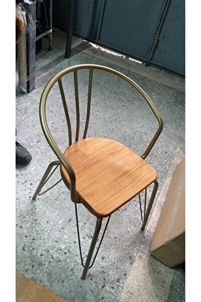 ZeyMer Ahşap Oturumlu Metal Gold Sandalye