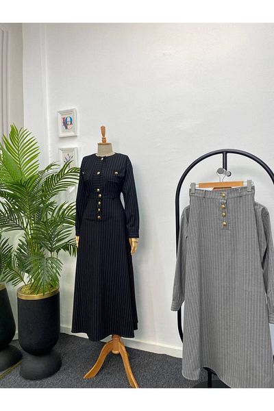 Esre Store 4452 - تنورة وسترة حجاب بدلة مزدوجة رمادية