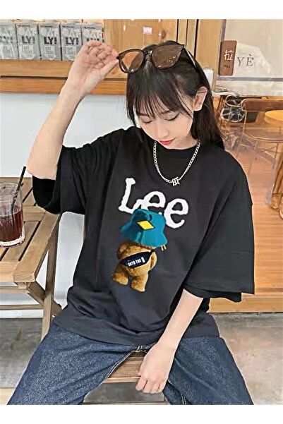 Le Savu Μπλουζάκι Lee Bear με τύπωμα Μαύρο Χρώμα Unisex oversized Le Savu