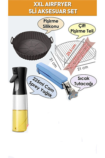 CEPHOME airfrey set 4'lü pişirme kabı-ızgara teli-sprey yağdanlık-sıcak tutacağı