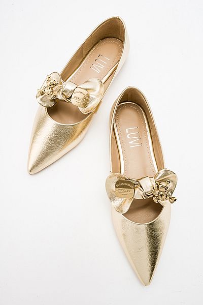 LuviShoes Balerini pentru femei HELSİ Gold Bow