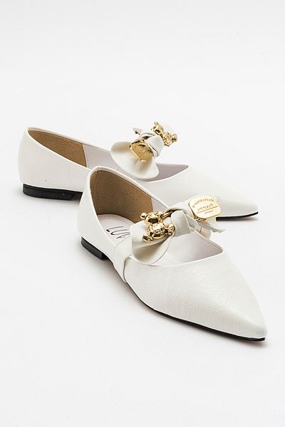 LuviShoes HELSİ Weiße Ballerinas mit Schleife für Damen