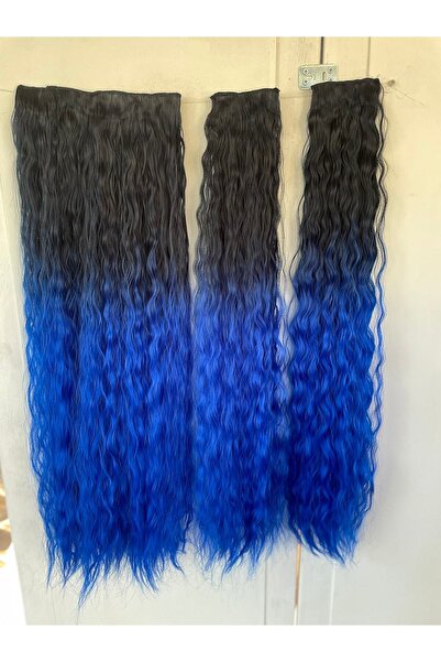 ET Hair Design Siyah Mavi Afro Dalgalı Uzun Yarım Ay Saç Vıp Serı