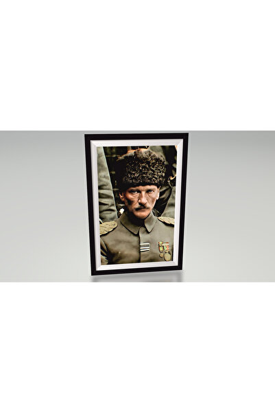 Hayat Poster kalpaklı Mustafa Kemal Atatürk çerçeve görünümlü retro ahşap tab...