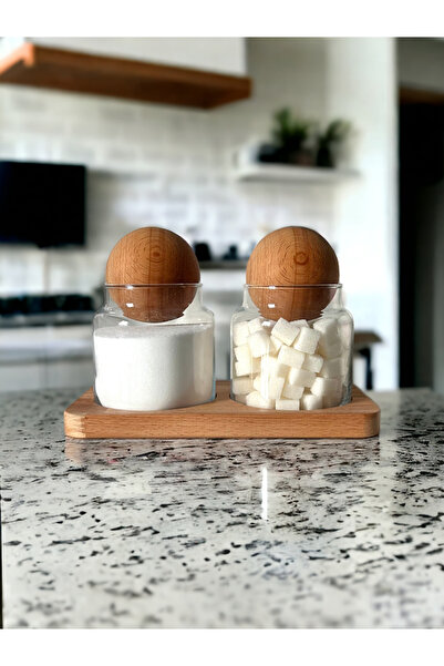 ÜÇER AHŞAP 2 li Ahşap top Kapaklı Kavanoz 500 Ml