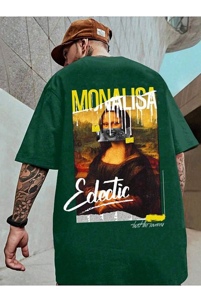 Revasser Unisex Γυναικεία/Ανδρική Monalisa Πολύχρωμη Ειδική στάμπα Oversize χτενισμένη βαμβακερή μπλούζα
