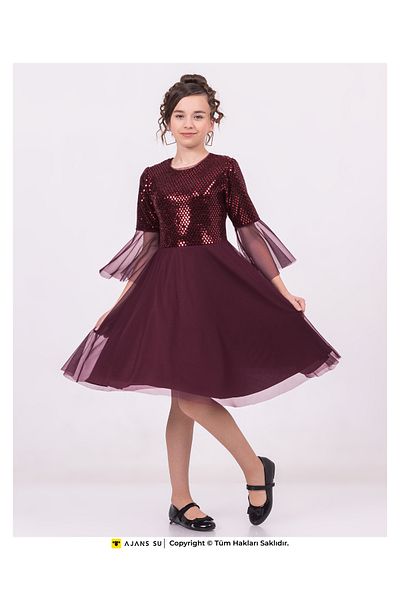 RAMON&ARTOS Tulle Shortcut Sequin Detailed Graduation and Wedding Girl Dress