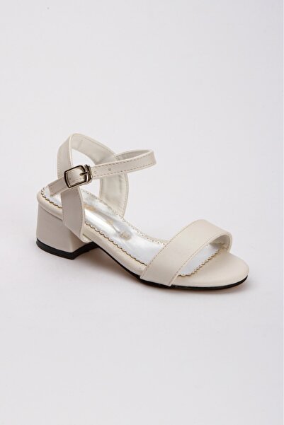 shopland Cream Color Plain Satin Open Heeled Girl's Merasim Shoes