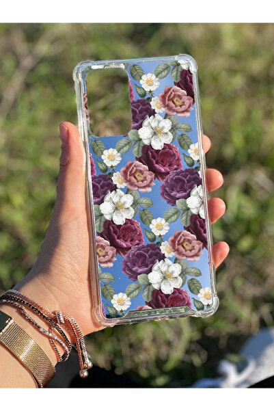 PERAX Redmi Note 10 Pro Max Uyumlu Ayna Baskılı Bordo Mor Çiçek Desenli Kamer...