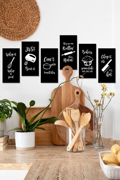 Tooall 6 bucăți pictograme de bucătărie, decor de perete de bucătărie, imprimare UV pe Mdf de 3 mm