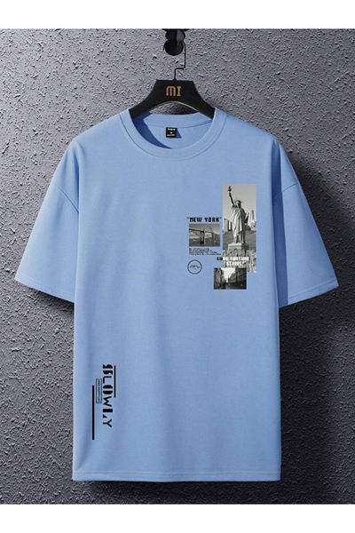 Revasser Unisex dámské/pánské New York Barevné potištěné oversize bavlněné tričko oversize