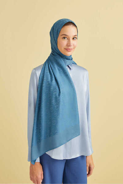 Imannoor Zincir Desen Petrol Mavisi Pamuk İpek Şal 70x210