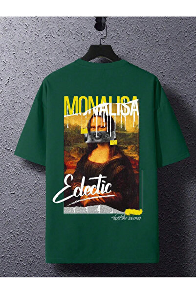 Revasser Unisex Γυναικεία/Ανδρική Monalisa Πολύχρωμη Ειδική στάμπα Oversize χτενισμένη βαμβακερή μπλούζα