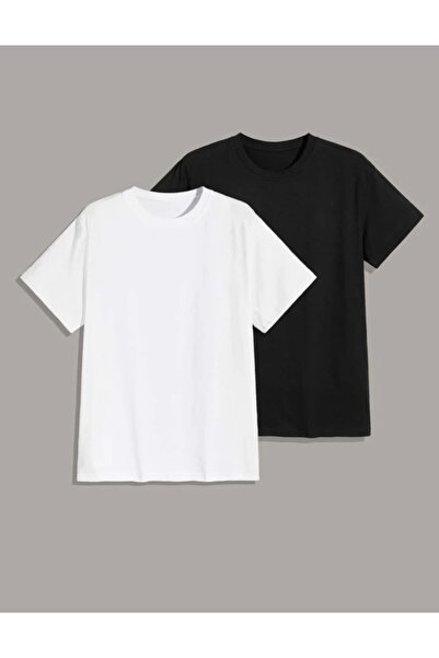 BYMEER Λευκό και Μαύρο Σετ 2 Απλό μπλουζάκι Oversize