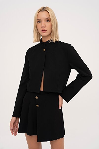 Evermade Dik Yakalı Tek Düğmeli Örme Ceket