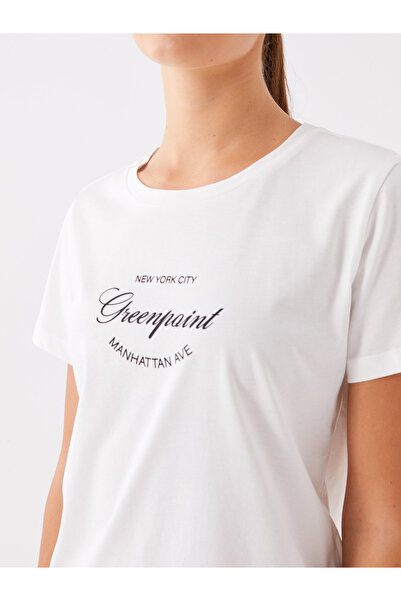 LC Waikiki Dámské tričko s krátkým rukávem s potištěným výstřihem