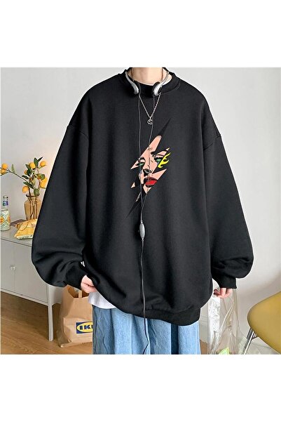 Le Savu سويت شيرت للجنسين من Girl In Lightning ذو رقبة دائرية باللون الأسود م...