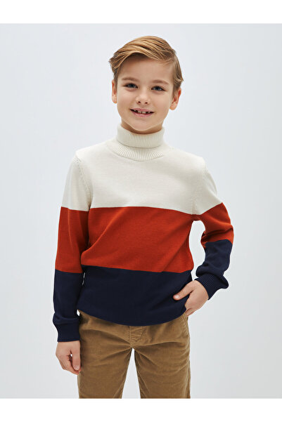 LC Waikiki Turtleneck színes blokkolt hosszú ujjú fiú kötött pulóver