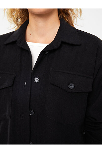 LC Waikiki Front Button Closure Straight Long Sleeve Women's Tweed Shirt Jacket