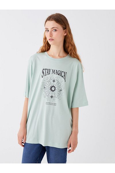 LC Waikiki Crew Neck Printed Short Sleeve Oversize Women's Tunic