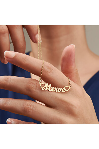 Siset Gümüş 925 Ayar Sarı Altın Kaplama Merve Yazılı İsimli Gümüş Kolye