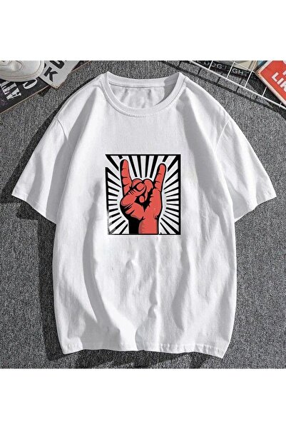 Le Savu Rock Hand cu imprimeu Culoare albă Unisex supradimensionat tricou Le ...