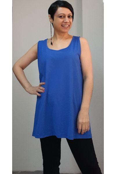 Mertcan Butik Tricou Civit albastru din bumbac pieptănat cu bretele groase
