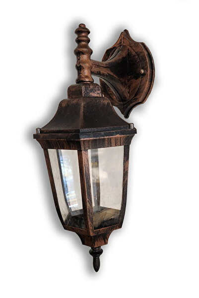 LED PROJEM Akviva Ters Altıgen Fener Bakır Patina Duvar Aplik Bahçe Aydınlatma