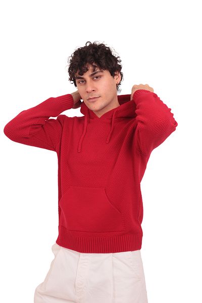 RTD&VLD Rtd & Vld Men's Red Hooded Knitwear Sweatshirt Sweater