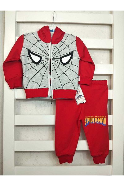 sally baby 2-thread Seasonal 3-Piece Set, Spider-Man Pattern, Text, Zipper, Hooded Bottom and Top Set,