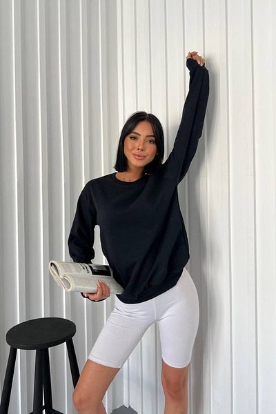 Store ModaEN Black Crew Neck Sweatshirt (Unprinted-2 Thread-Raised)