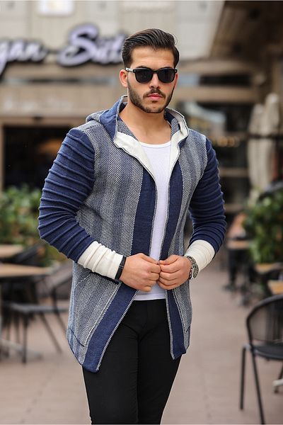 Valiberta Men's Indigo Sleeve Patterned Poncho Cardigan