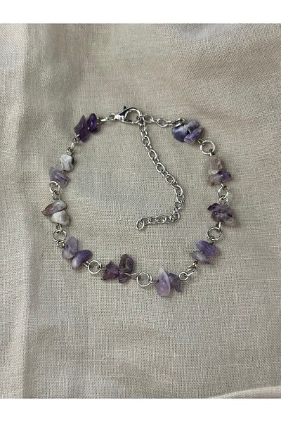 sleyshop Amethyst Natural Stone Silver Color Bracelet
