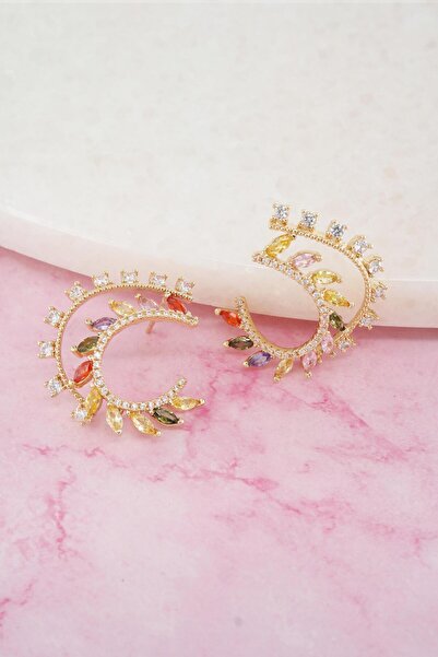 By Zeyna Aksesuar مجموعة أقراط نسائية من سلسلة Vip بحجر الزركون الرغيف الفرنسي