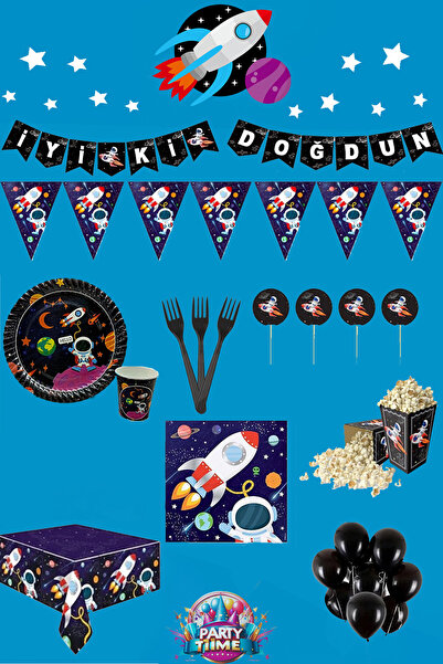 Party Time Uzay 8 Kişilik Lüks Doğum Günü Parti Malzemeleri Seti