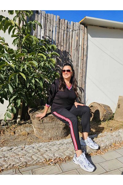 BİrHoşButik Large Size Lycra Bottom Two Thread Top Imported Vıskon Fabric Sweat Resistant Long Ribbed Tracksuit Set