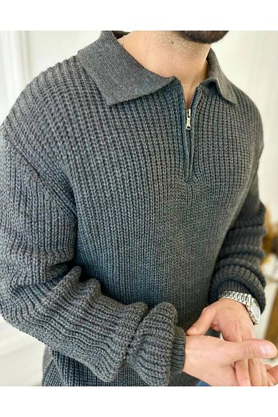 elkumoda Κασκόλ Oversize που δεν φουσκώνει Φυσικό Βαμβάκι με Φερμουάρ Πόλο Κολάρο Πλεκτό Ρούχο
