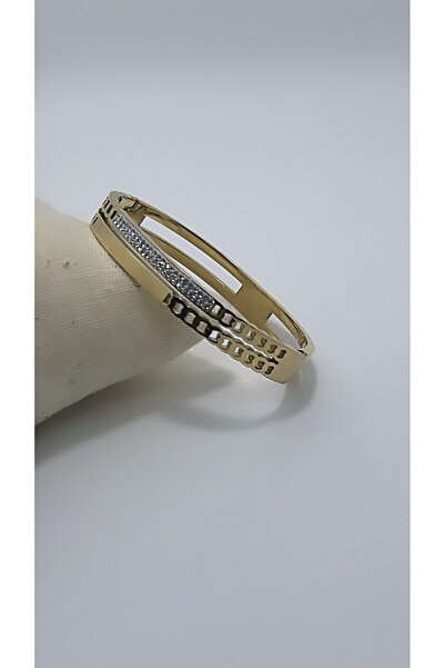 By Semra PASLANMAZ ÇELİK BEBE BOY GOLD ZİRKON TAŞLI KELEPÇE BİLEKLİK