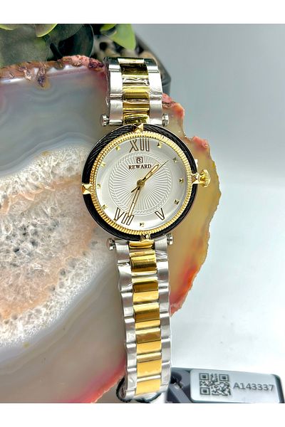Reward Brand Two Year Warranty Silver-Gold Color Stylish Women's Wristwatch with Steel Band
