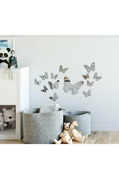 tera reklam DEKORATİF AYNA PLEKSİ KELEBEK DUVAR SÜSÜ (YAPIŞKANLI) (12 ADET)