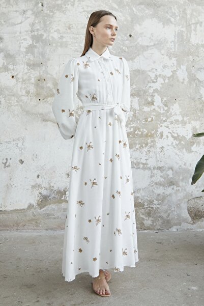 InStyle Belted Embroidered Dress - White