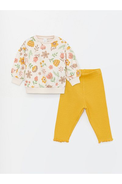 LC Waikiki Crew Neck Long Sleeve Sweatshirt and Leggings for Baby Girl - Set of 2