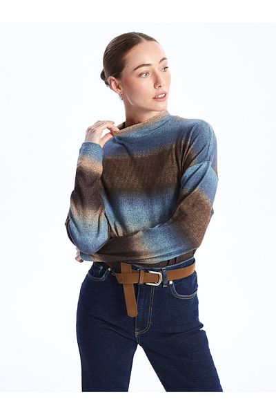 LC Waikiki Stand Collar Color Block Long Sleeve Women's T-Shirt