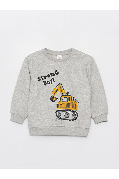 LC Waikiki LCW Crew nyakú nyomtatott hosszú ujjú baba fiú pulóver és melegítőnadrág szett 2 részes